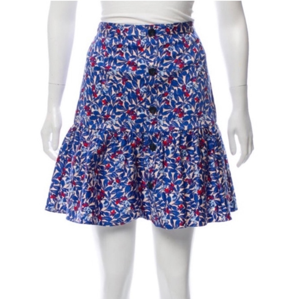 Tanya Taylor Blue Floral Mini Skirt, Size 4